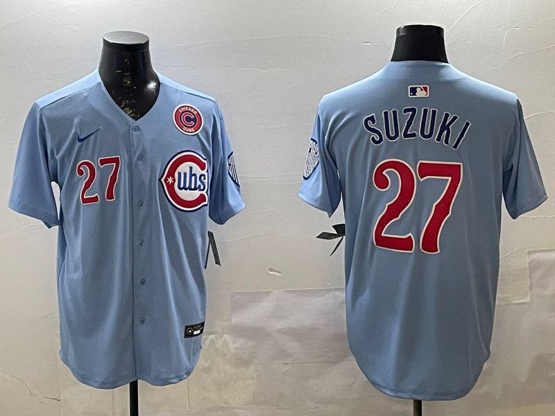 Men Chicago Cubs #27 Suzuki Light Blue Throwback 2025 Nike MLB Jersey style 3->more jerseys->NBA Jersey